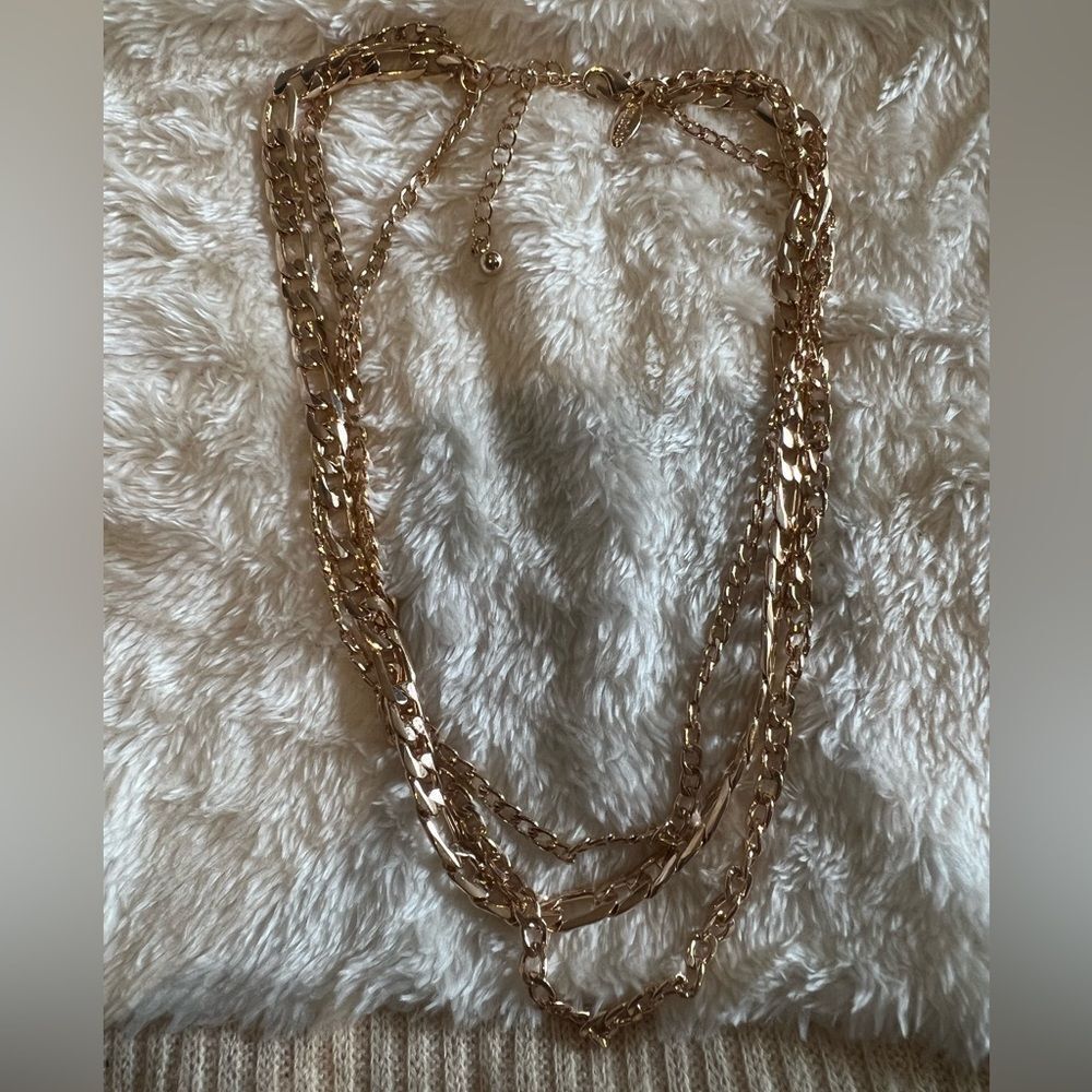 NEW NATASHA 3 Layer Gold Tone Necklace Lobster Clasp